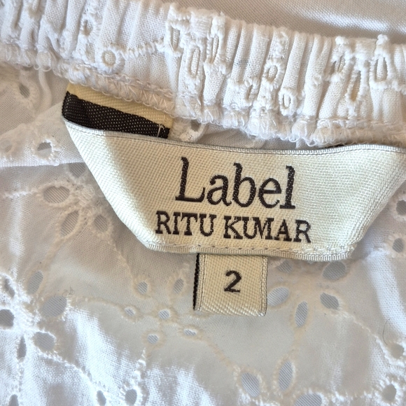 Label by Ritu Kumar White Eyelet Cropped Blouse Size 2 - Picture 2 of 6